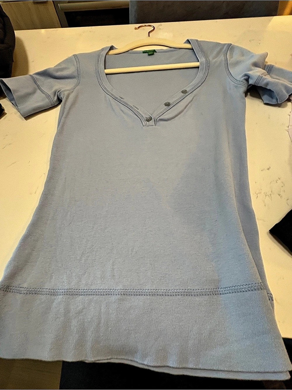 United Colors of Benetton Short Sleeve Henley in Blue